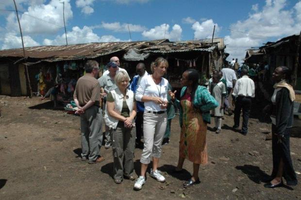 Mathare Valley slum, Jane Otai with Brenda and group from Compassion International
